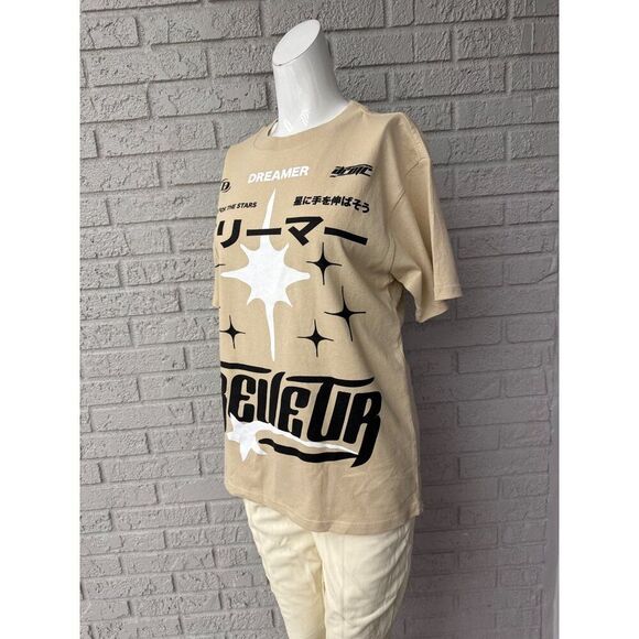 Pacsun Cream Cotton Stars & Dreams Graphic Short Sleeve T-Shirt Size S (Unisex) - Picture 3 of 7